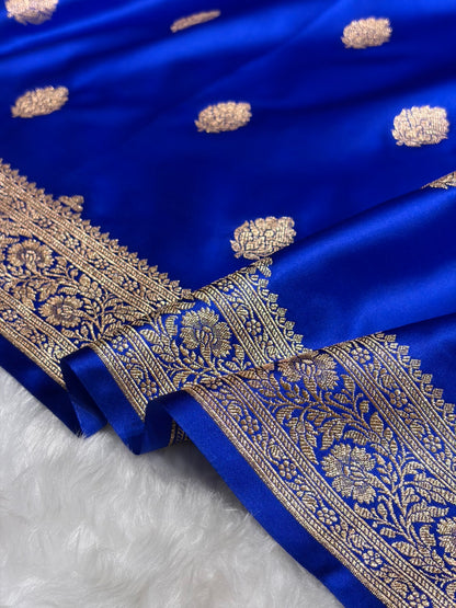 Royal Blue Booti Pattern Satin Katan Silk Saree SK65