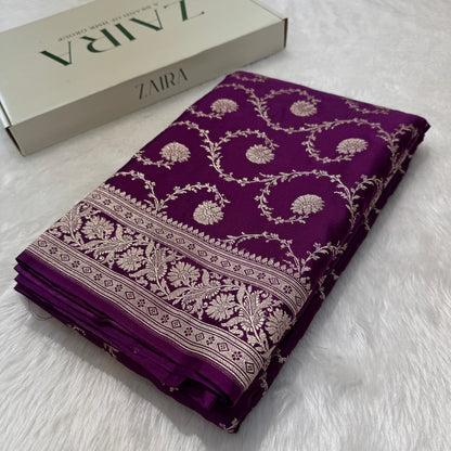 Purple Mashru Silk Banarasi Saree With Jaal Pattern