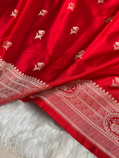 Maroon Boota With Floral Border Mashru Silk Saree MSM-96