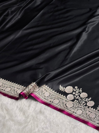 Black Shades Floral Border Mashru Silk Saree MSM-62