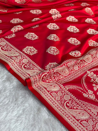 Banarasi Cross Red Shades Banarasi Boota Pattern Floral Mashru Silk Saree MSM-104