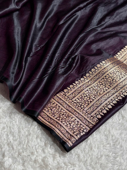 Banarasi Satin Katan Saree in Dark Wine Shades SK88