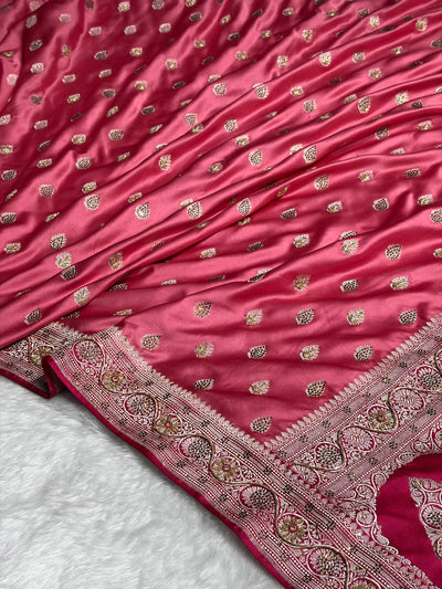 Banarasi Blush Baby Pink Shade Stone Zardozi Work Mashru Silk Boota BMCS17