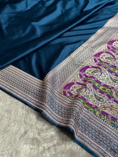Banarasi Plain German Blue Shades With Minakari Pallu Mashru Silk Saree MCS82