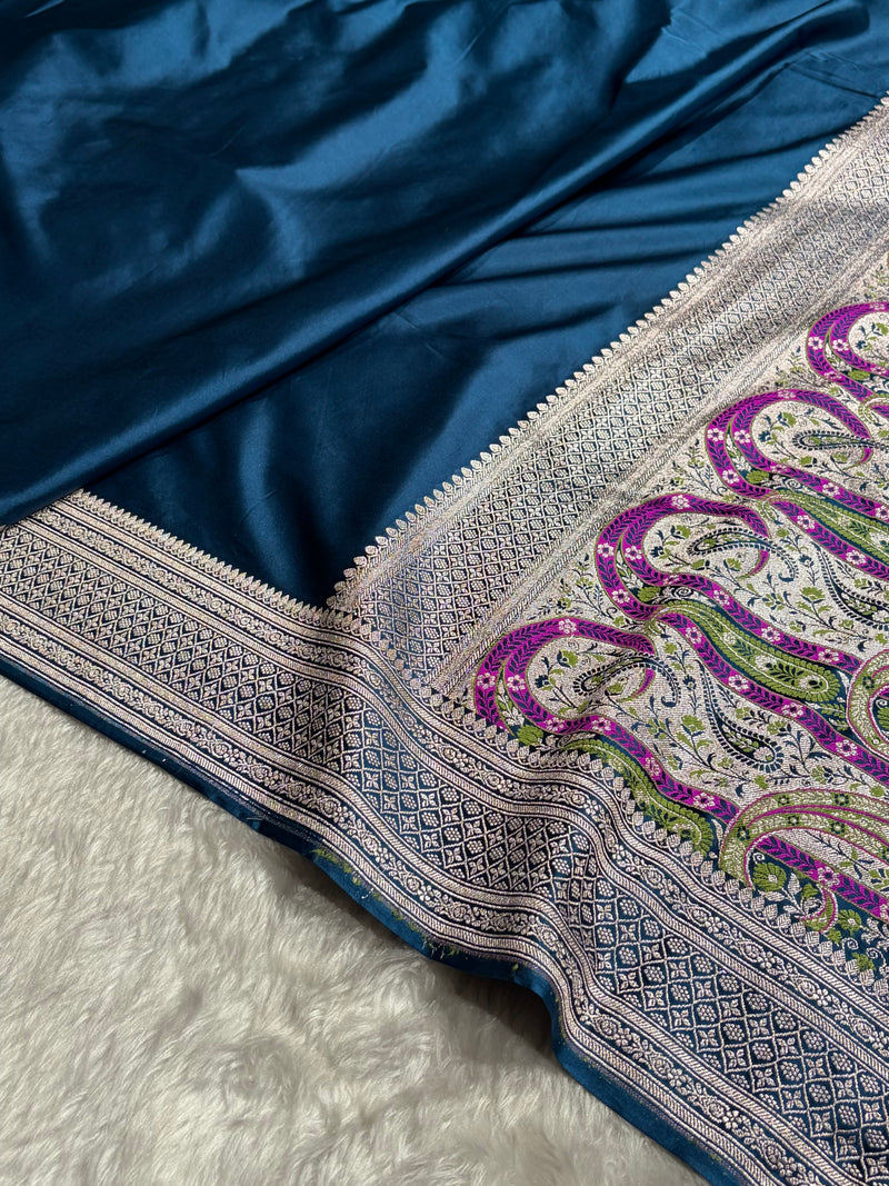 Banarasi Plain German Blue Shades With Minakari Pallu Mashru Silk Saree MCS82