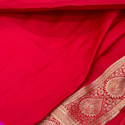 Cherry Red Booti Satin Katan Silk Saree