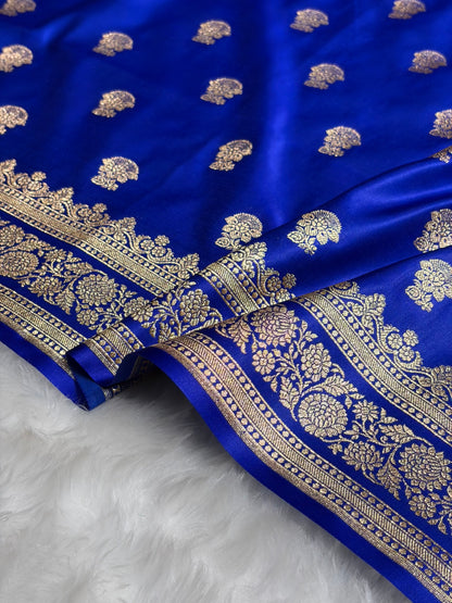 Royal Blue Booti Pattern Satin Katan Silk Saree SK49