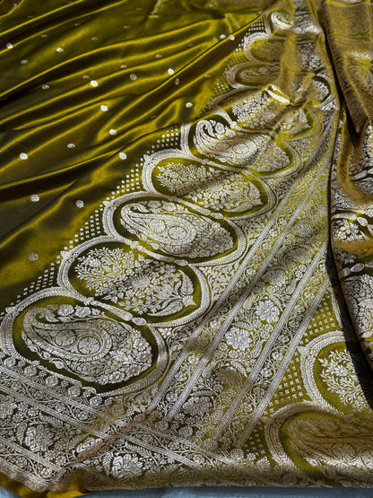 Satin Silk Saree Banarasi Booti in Mehendi Green Shades SS29