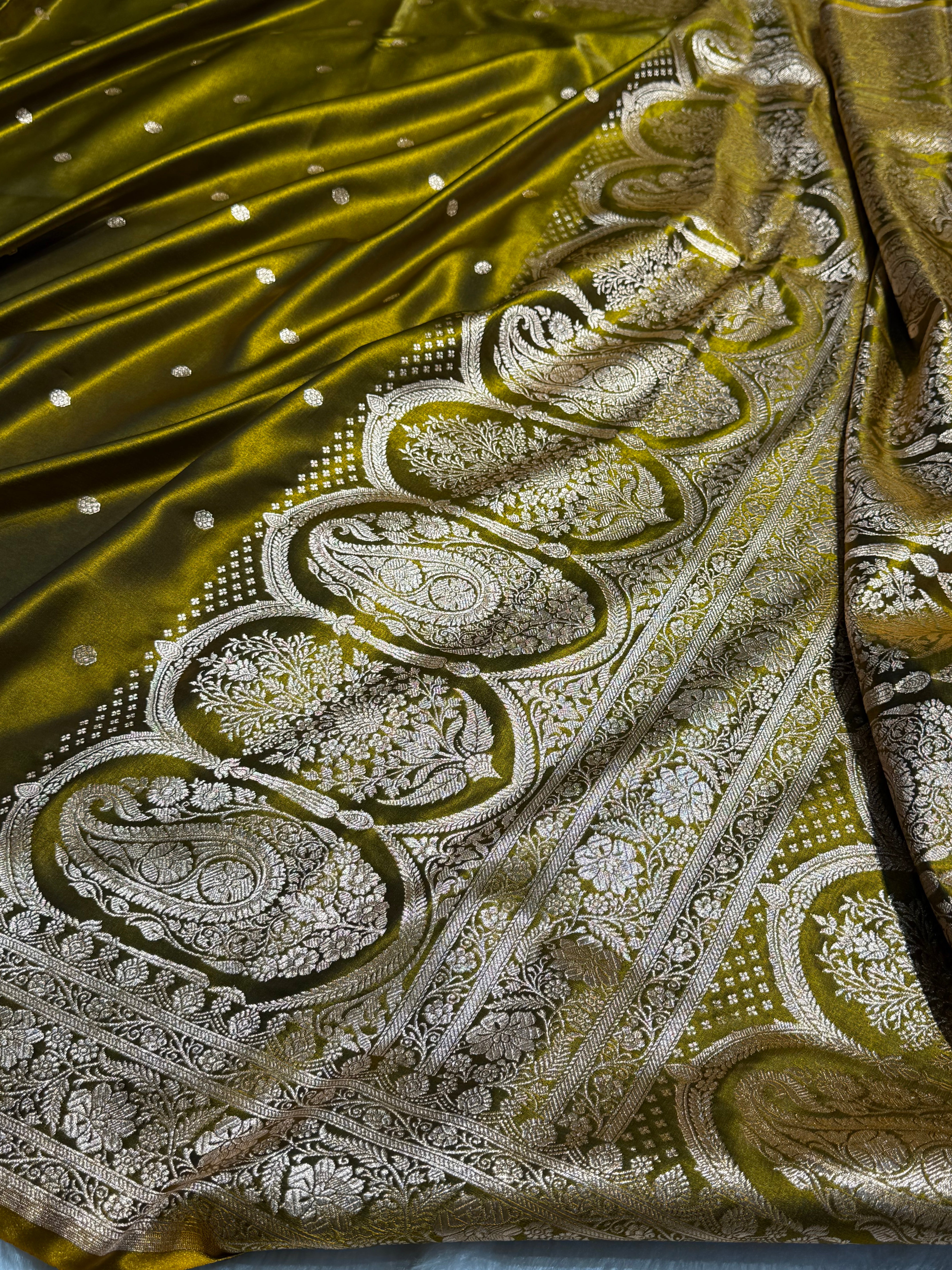 Satin Silk Saree Banarasi Booti in Mehendi Green Shades SS29