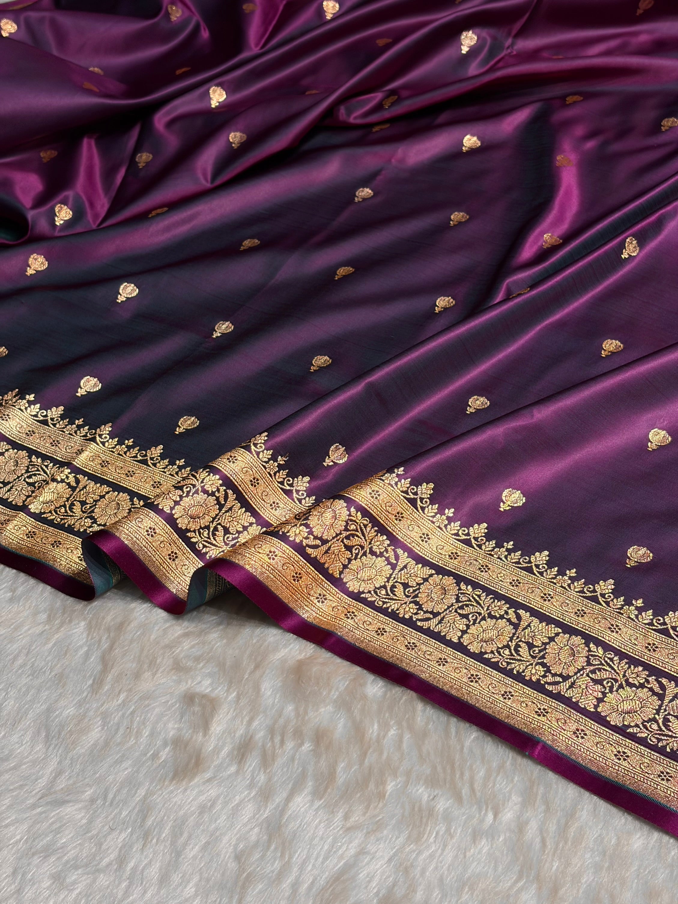 Wine Booti Pattern Satin Katan Silk Saree SK66