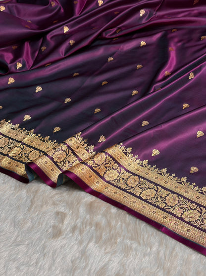Wine Booti Pattern Satin Katan Silk Saree SK66