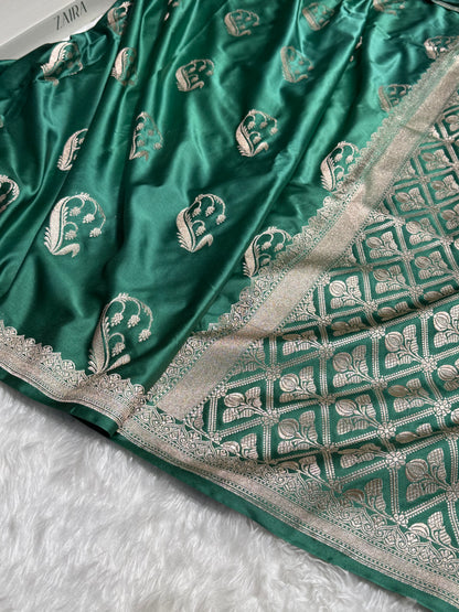 Sea Green Unique Boota Motif Mashru Silk Saree