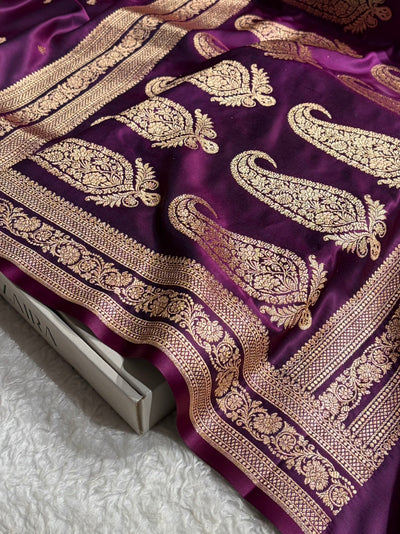 Banarasi Satin Katan Saree With Booti Pattern in Cross Wine Shades SK125