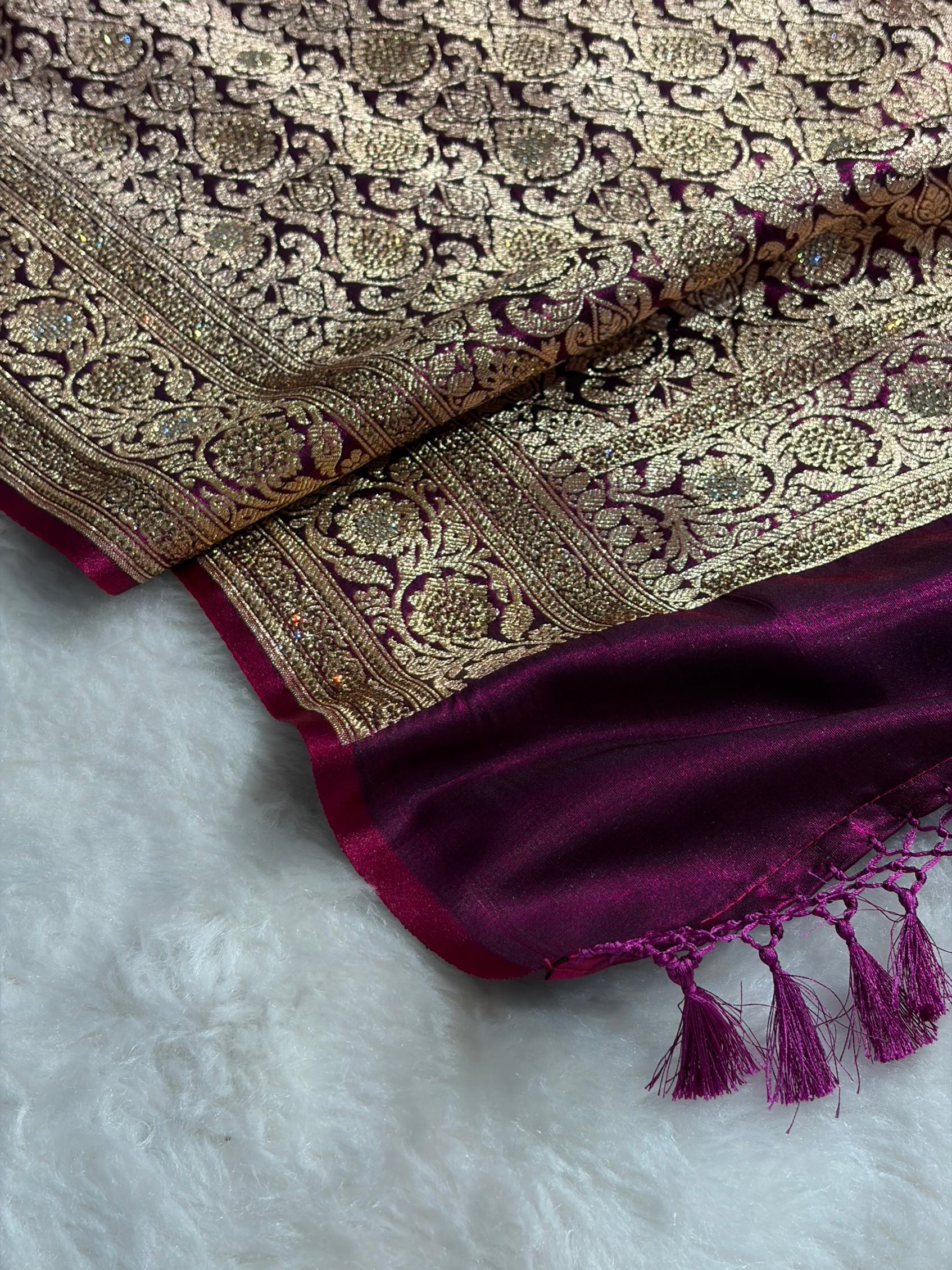 Birdal Satin Silk Booti With Swarovski Work in Wine Shades BSS01 (w)