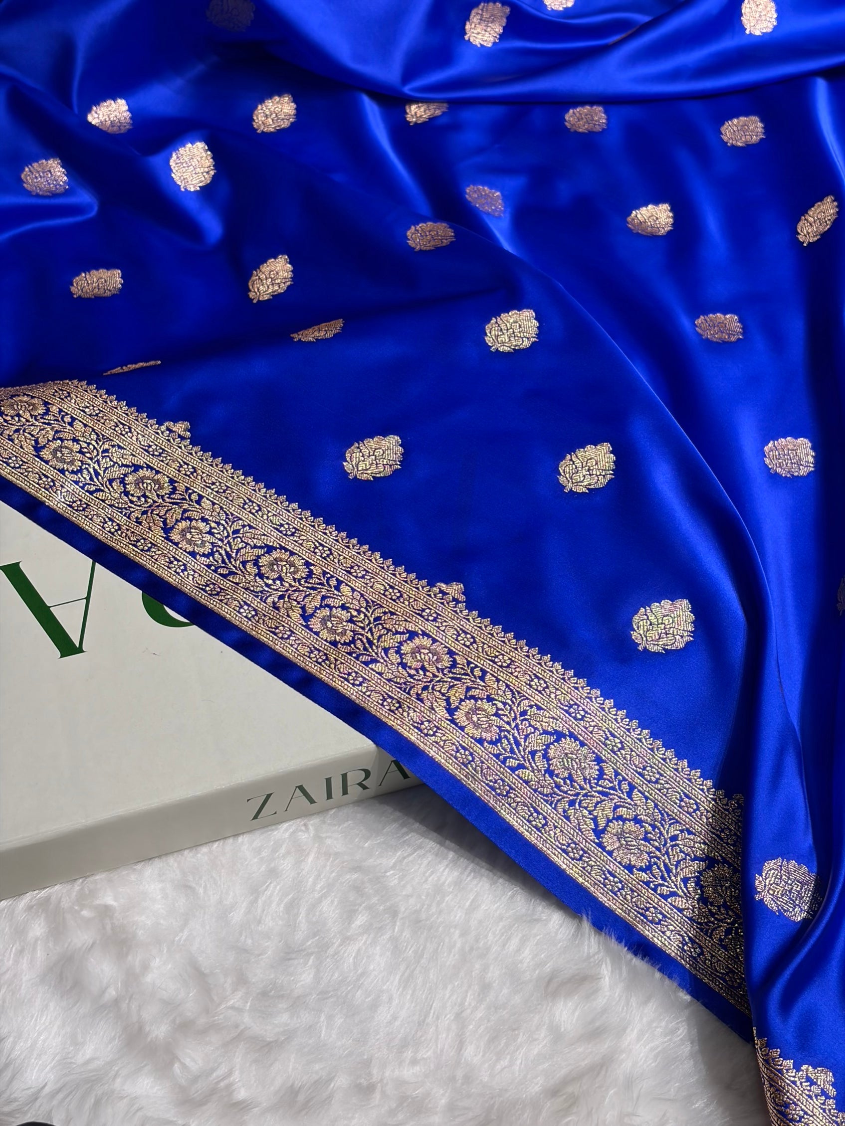 Royal Blue Booti Pattern Satin Katan Silk Saree SK65