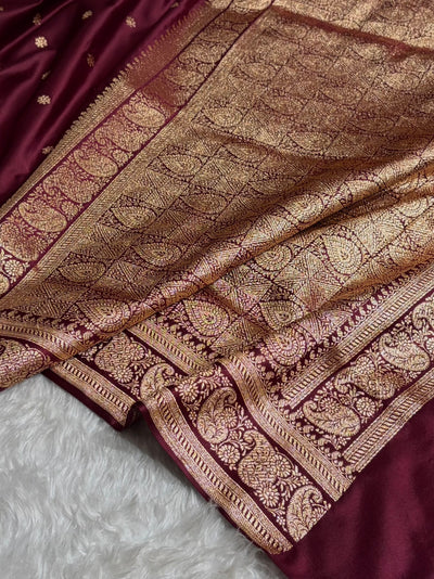 Banarasi Satin Katan Saree With Boota Pattern in Garnet Shades SK127