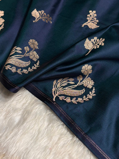 Peacock Boota With Floral Border Mashru Silk Saree MSM-91