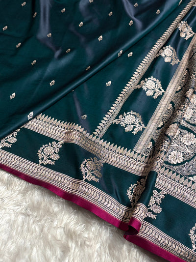 Peacock Shade With Booti Pattern Mashru Silk Saree