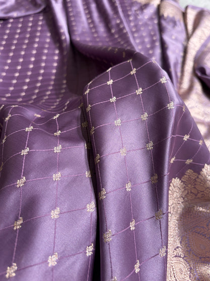 Banarasi Dusty Lavender Shades Tanchoi Motif Mashru Silk Saree MST-09