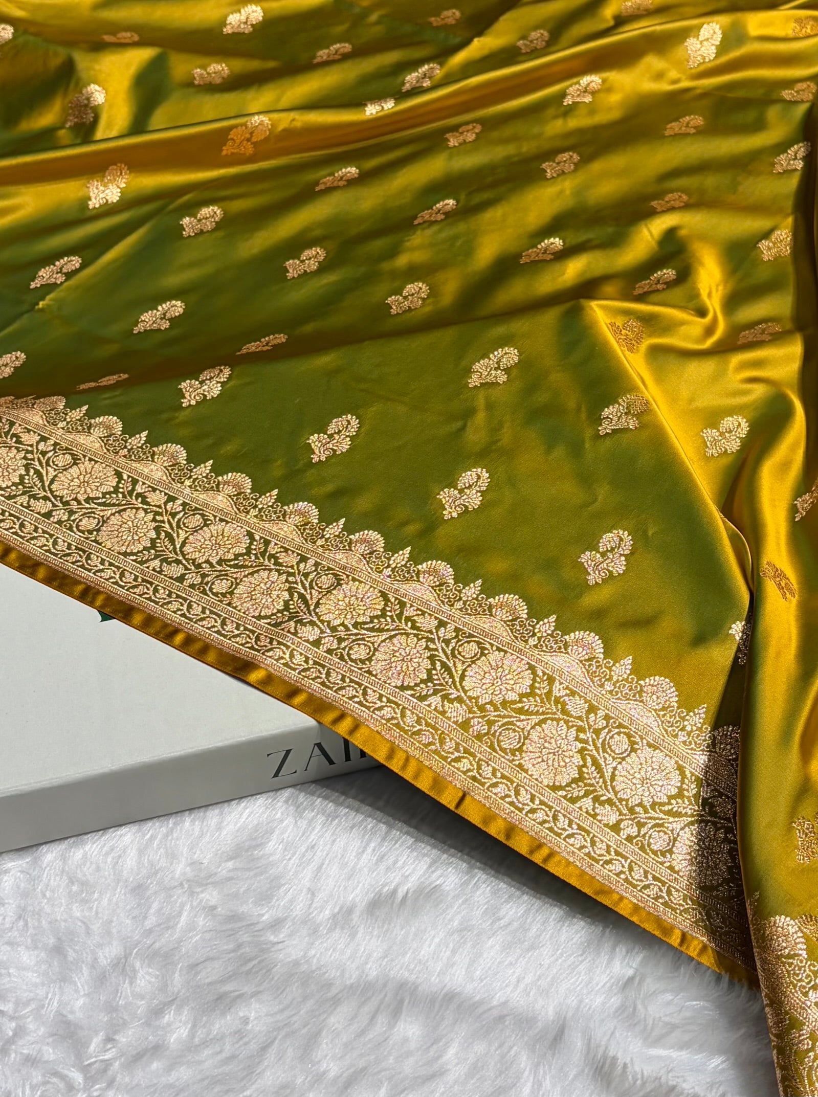 Liril Green Shades Floral Booti Motif Satin Katan Silk saree SK61
