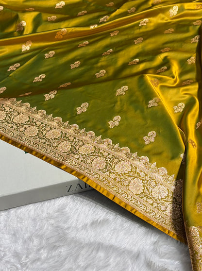 Liril Green Shades Floral Booti Motif Satin Katan Silk saree SK61