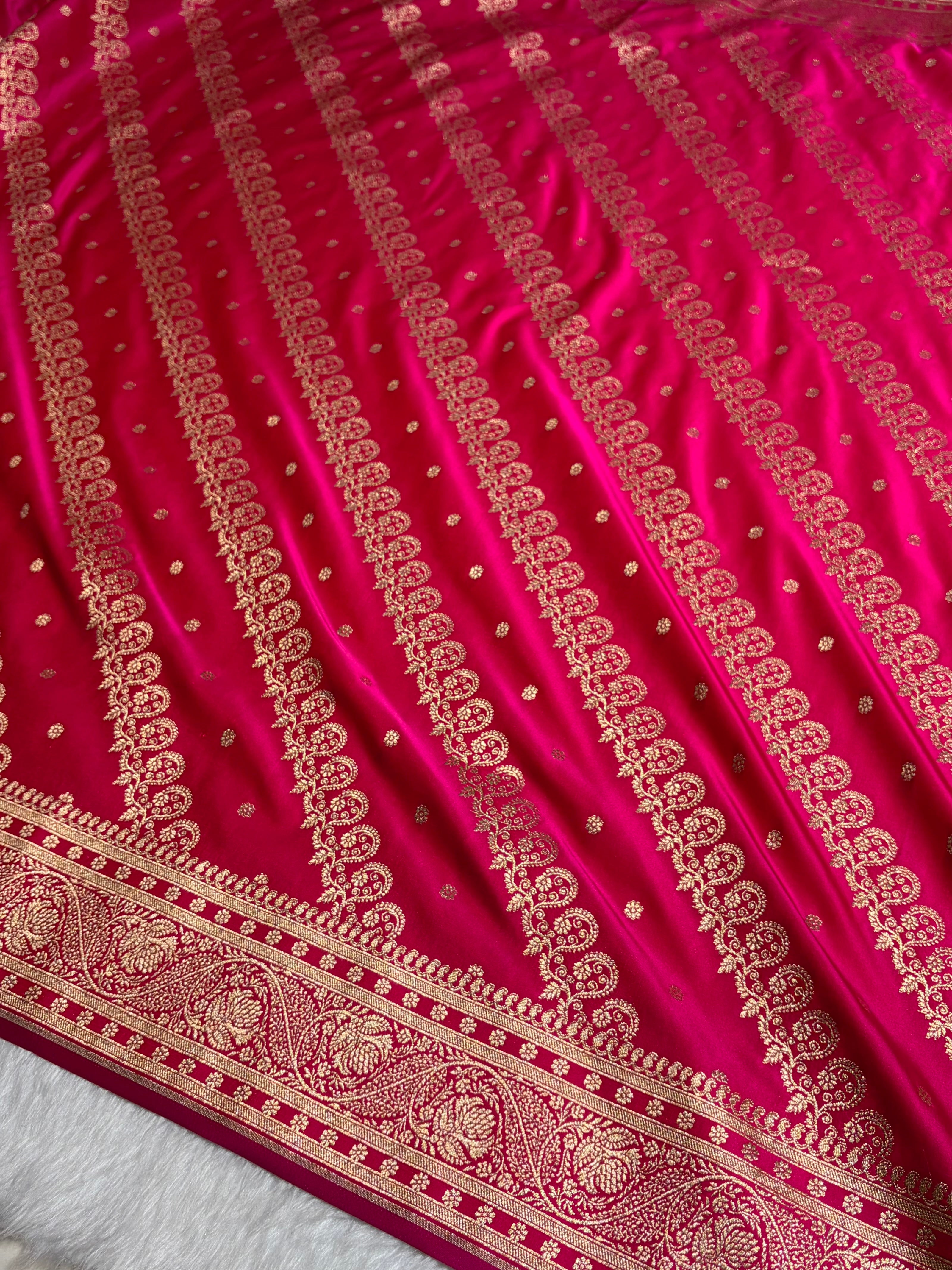 Cross Rani Shades Cross Floral Pattern Satin Katan Silk Saree SK79