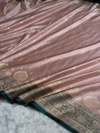 Rose Gold with Rama Booti Satin Katan Silk saree SK29