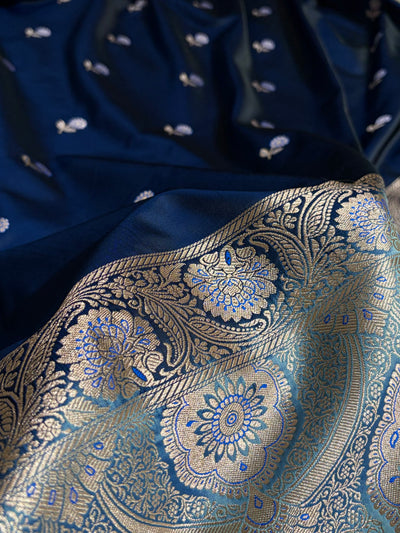 German Blue / Sky Blue Shades Banarasi Booti Pattern Mashru Silk Saree MSM-137