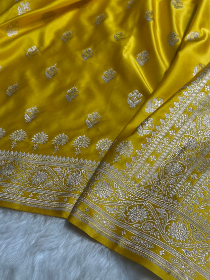 Yellow Shades Floral Border Boota Mashru Silk Saree MS66