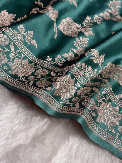 Turquoise Shades Jaal Mashru Silk Saree MS48