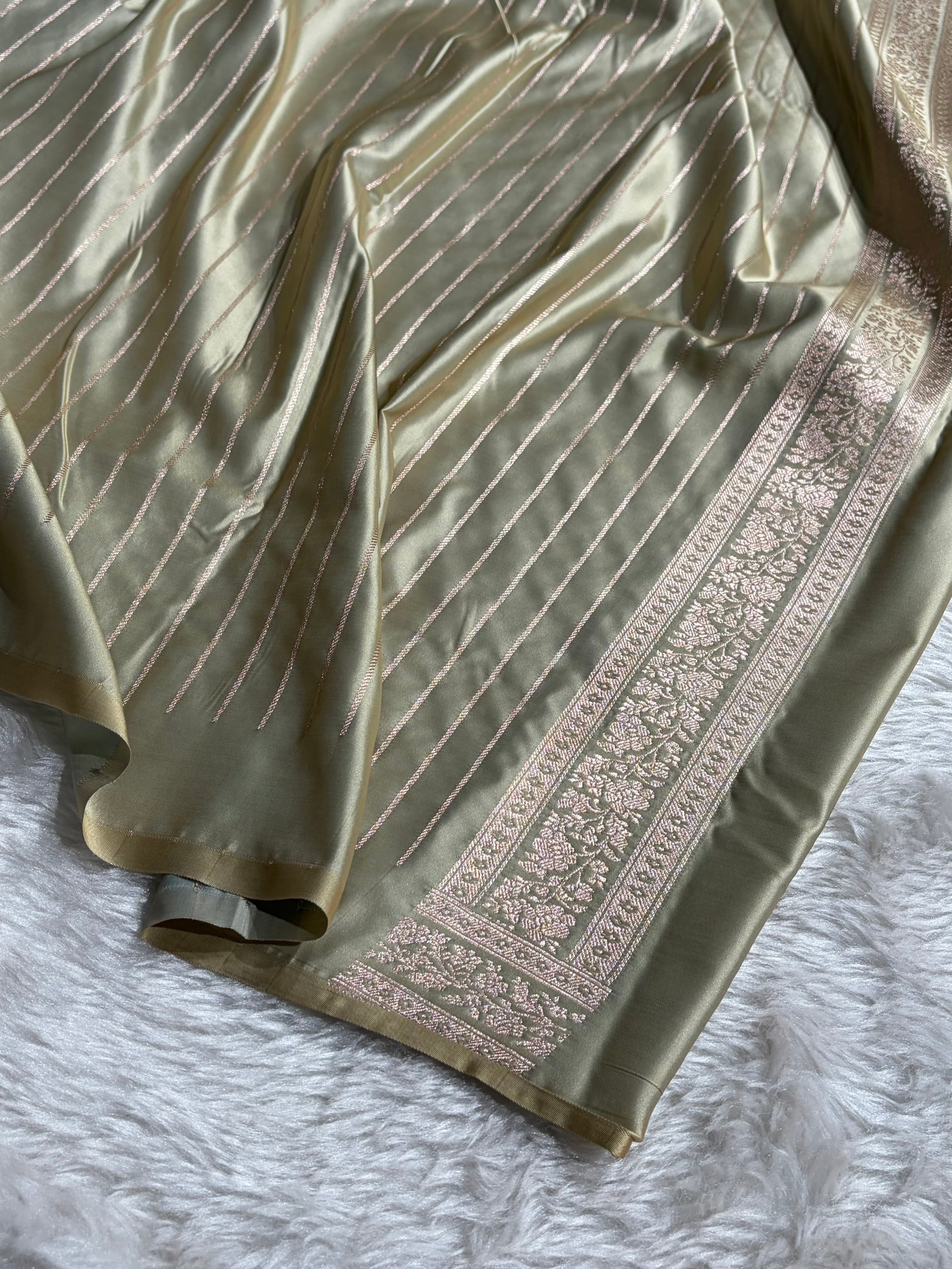 Pastel Pista Shades Tanchoi Motif Mashru Silk Saree MST-16