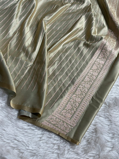 Pastel Pista Shades Tanchoi Motif Mashru Silk Saree MST-16