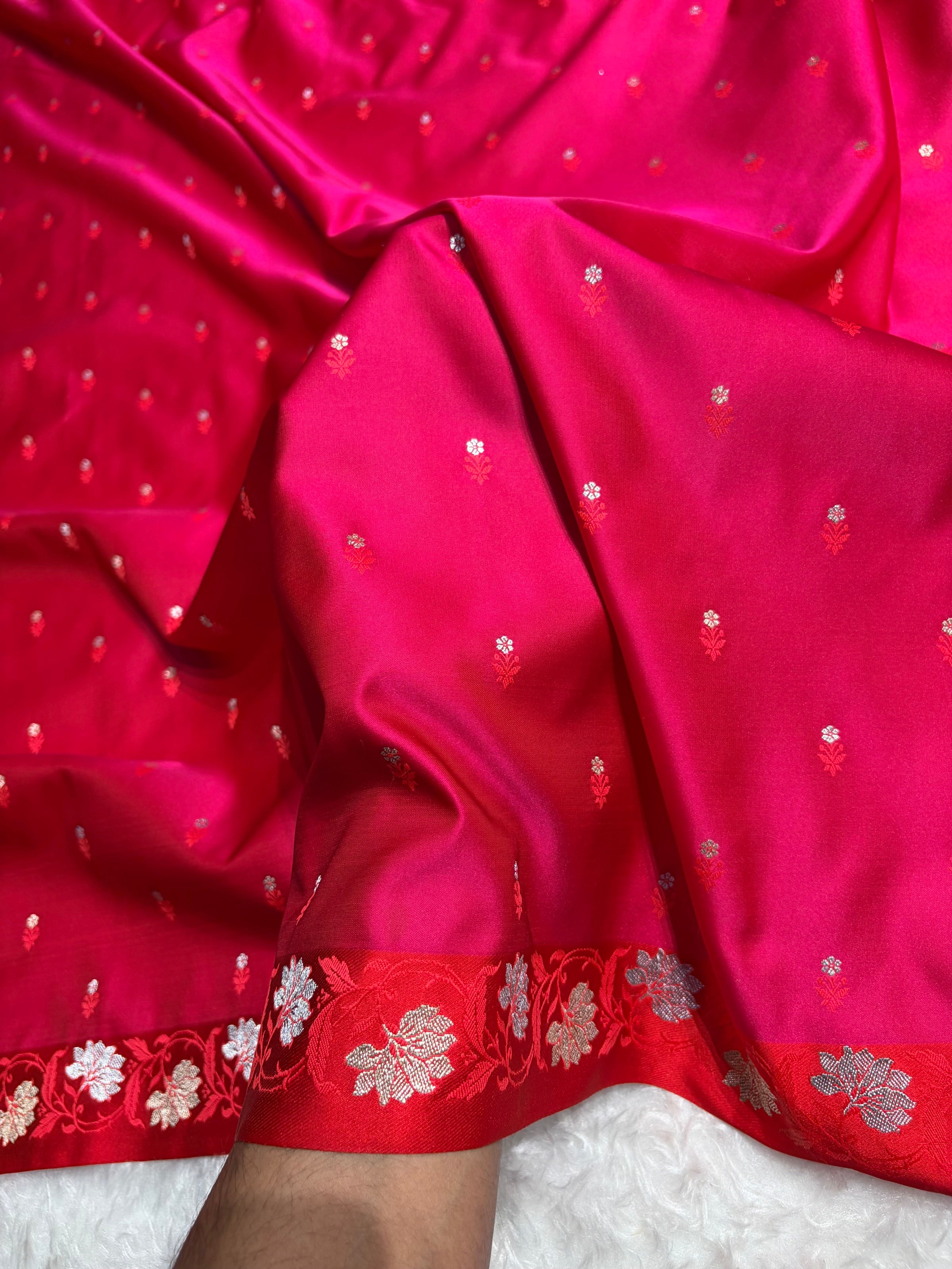 Rani With Red Floral Boota With Floral Border Mashru Silk Saree MSM 78