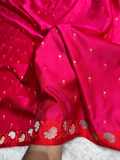 Rani With Red Floral Boota With Floral Border Mashru Silk Saree MSM 78