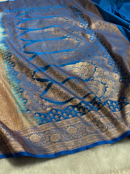 Rose Gold with Firozi Booti Satin Katan Silk Saree SK29