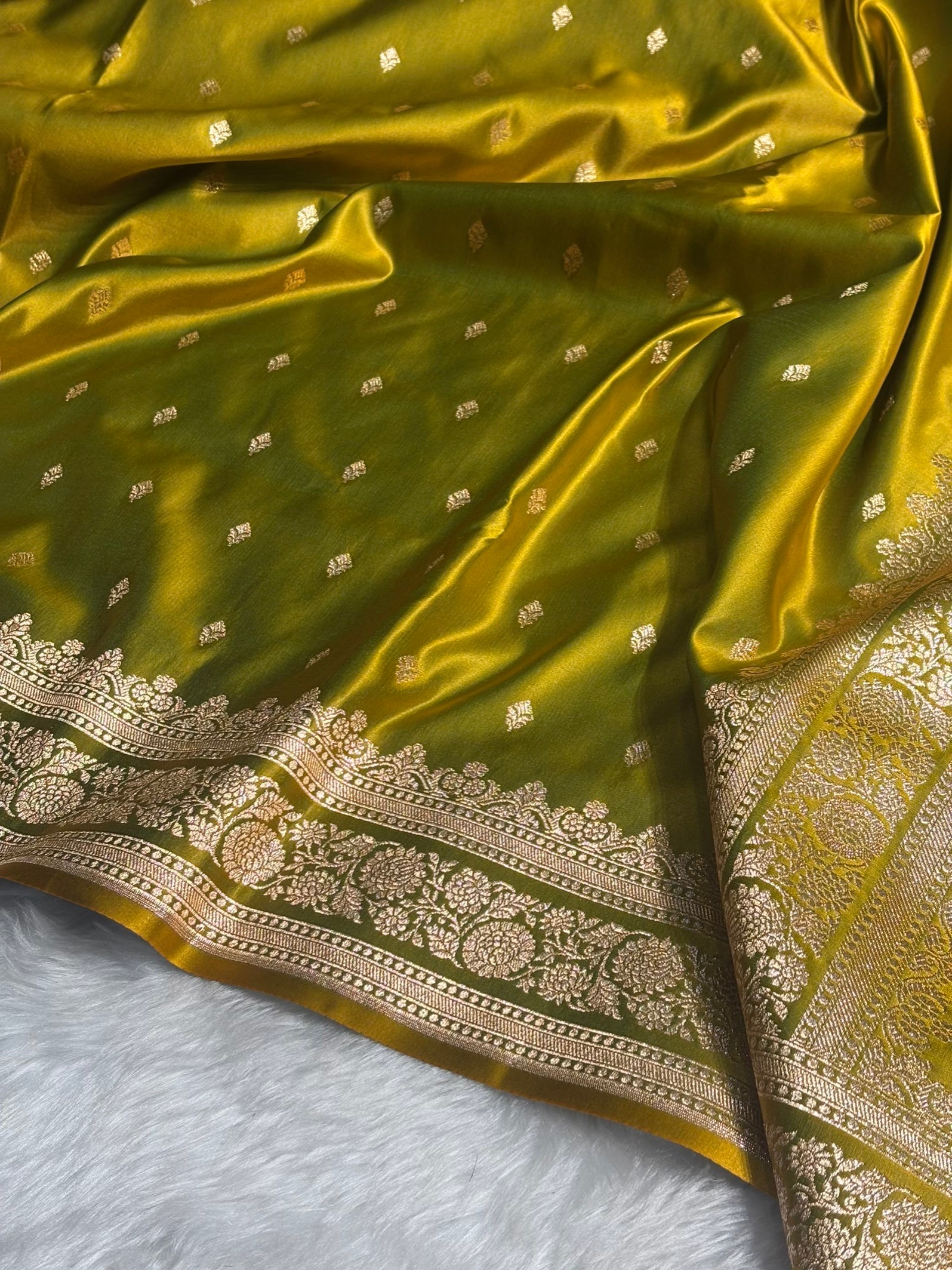 Liril Green Shades Booti Pattern Satin Katan Silk Saree SK51