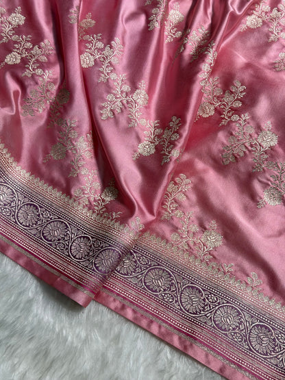 Blush Pink Contrast Banarasi Cross Mashru Silk Saree MS01