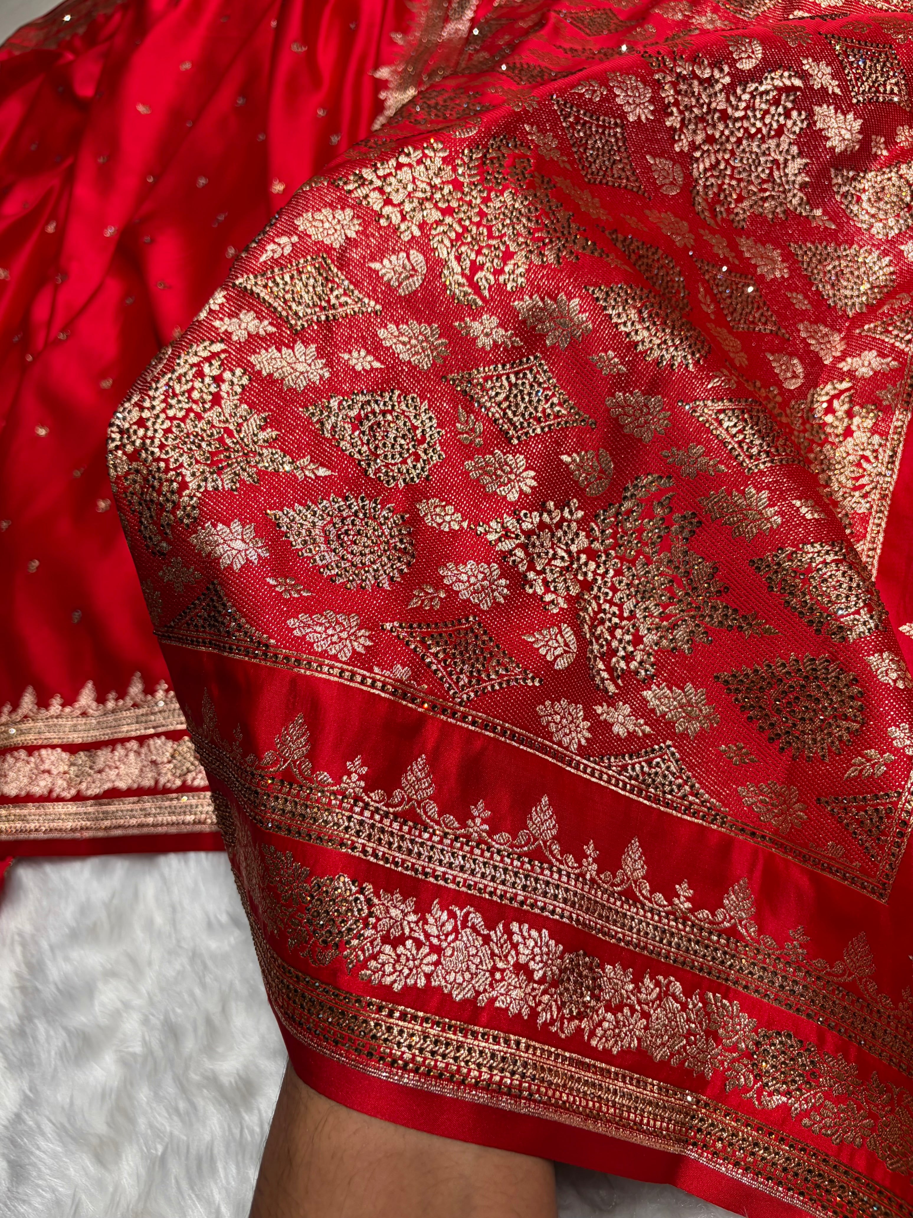 Red Banarasi Swarovski Work Booti Katan Silk Saree BSKM17