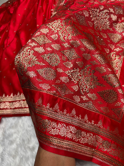 Red Banarasi Swarovski Work Booti Katan Silk Saree BSKM17