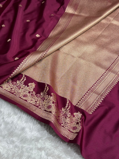 Banarasi Satin Katan Saree Booti Minakari Pattern in Wine Shades SK136