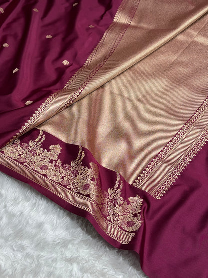 Banarasi Satin Katan Saree Booti Minakari Pattern in Wine Shades SK136