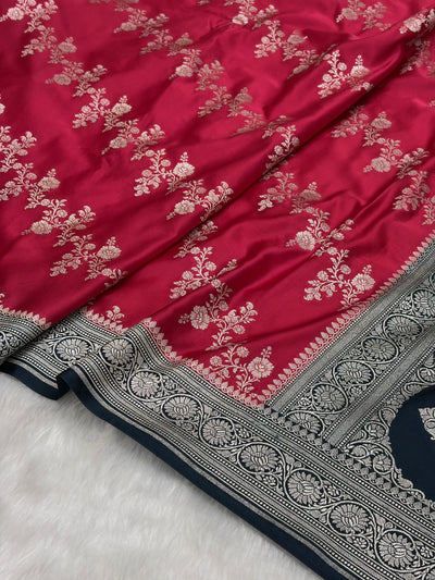 Contrast Ruby Pink Banarasi Cross Mashru Silk Saree MS01