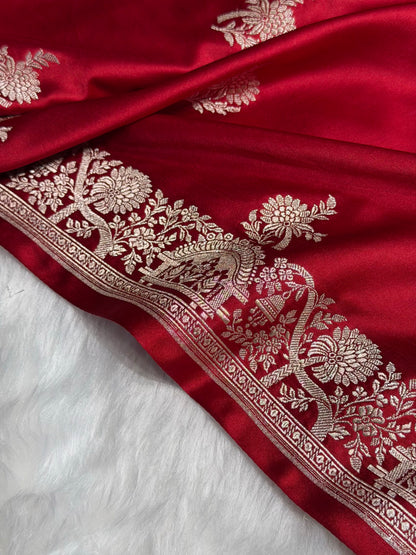 Banarasi Maroon Shades Floral Mashru Silk Saree MS86