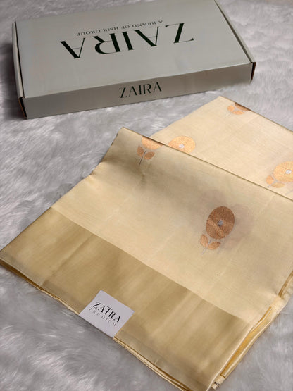 Cream Meena Boota Handwoven Raw Mango Silk RM-30