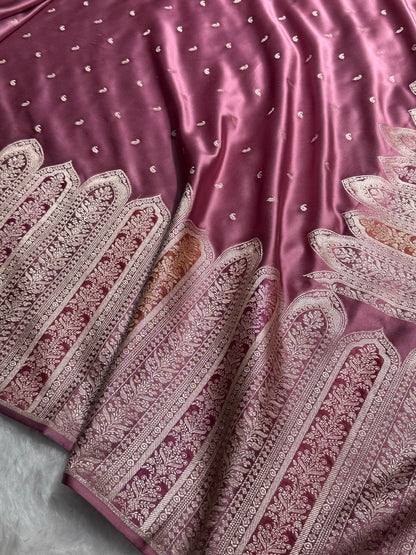 Skirt Border Mauve Shades Bananasi Minakari Mashru Silk Saree MS13