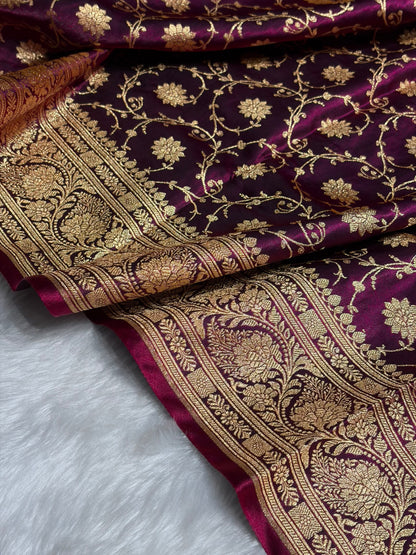 Satin Silk Jaal Pattern in Wine Shades