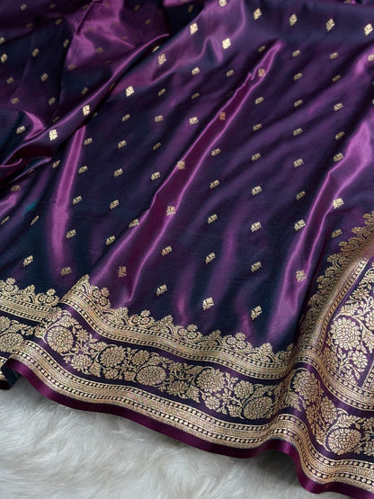 Purple Shades Booti Pattern Satin Katan Silk Saree SK51