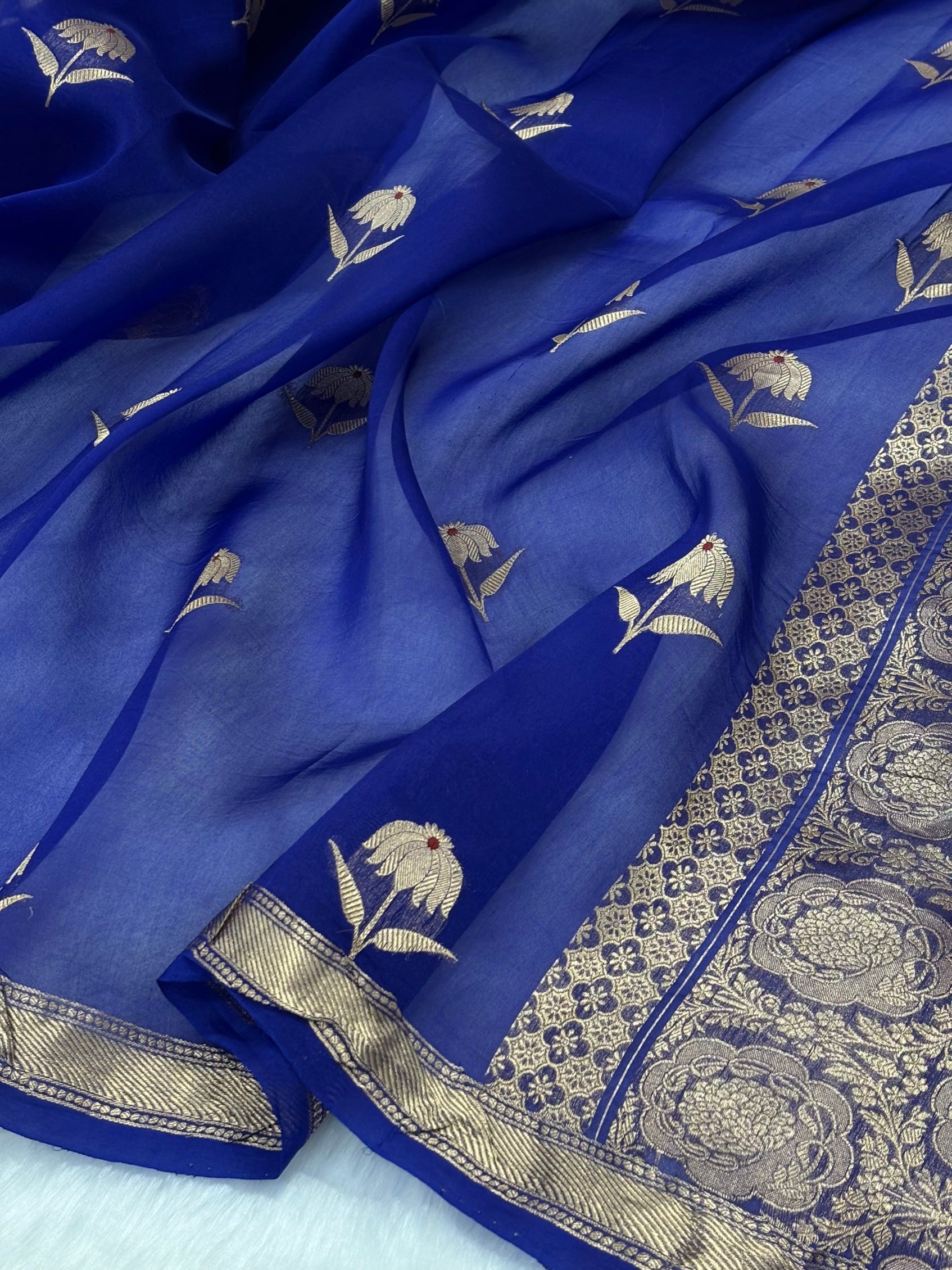 Pure Organza Violet Floral Meena Banarasi Silk Saree PO-02