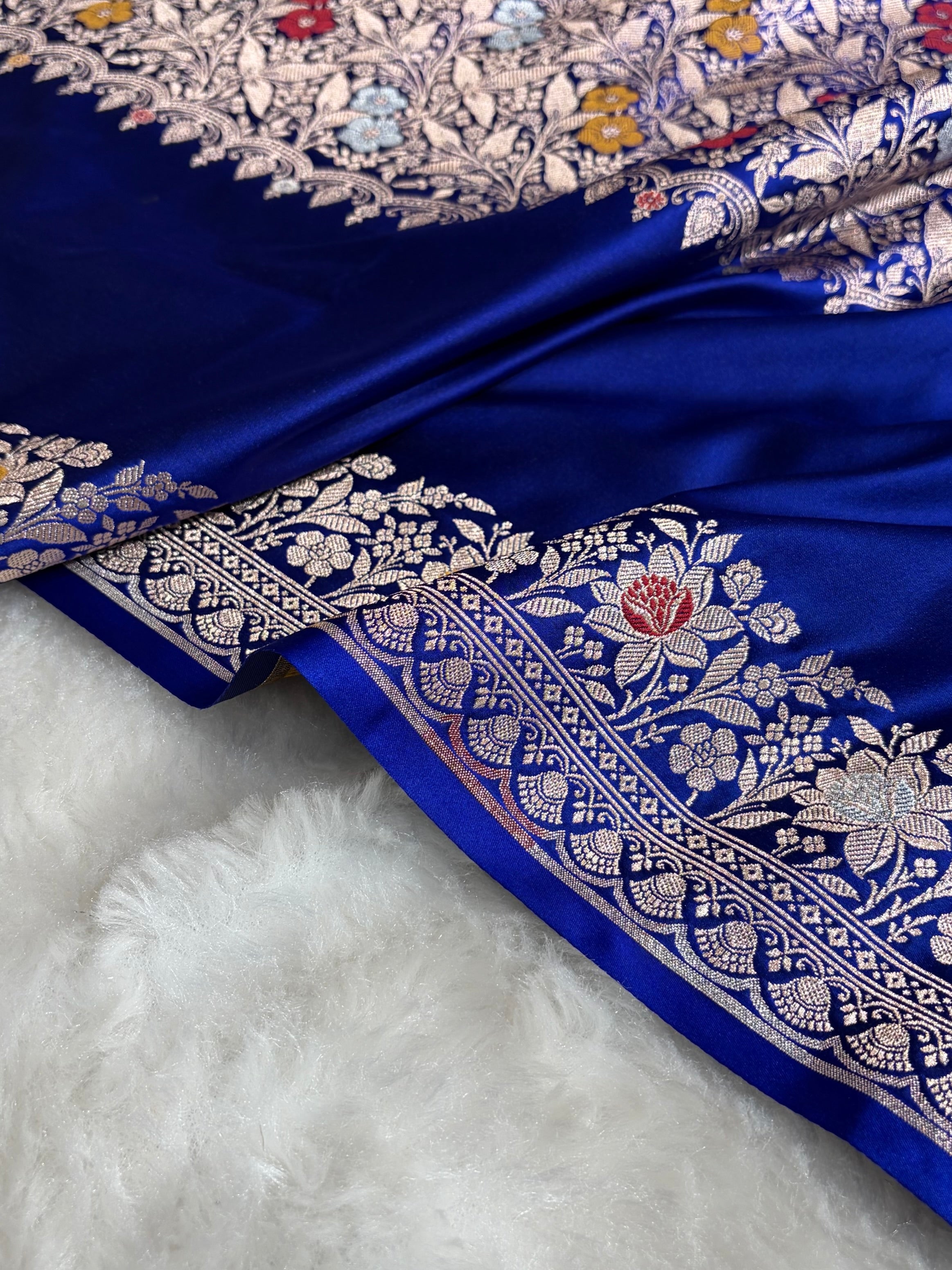 Royal Blue Shades Banarasi Minakari Boota Skirt Pattern Floral Mashru Silk Saree MSM-116