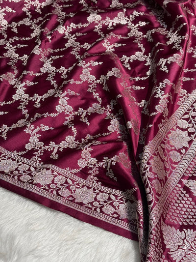 Garnet Jaal Pattern Mashru Silk Saree MCS56